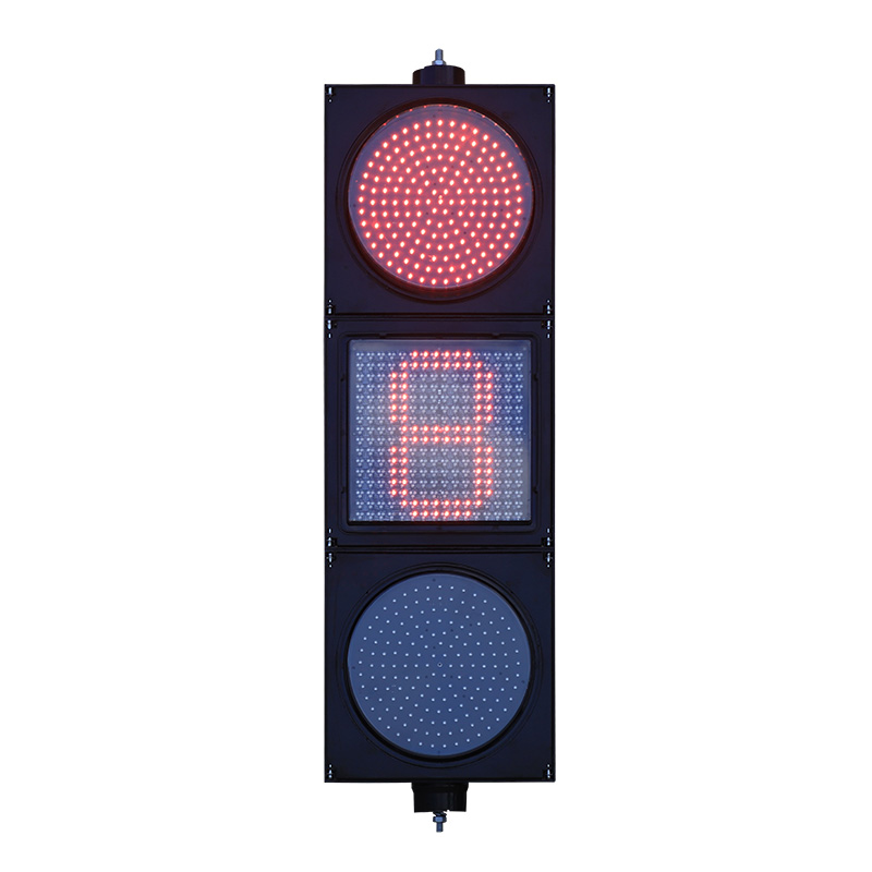 ไฟจราจรทรงกลมสีแดง/เหลือง/เขียวกำลังต่ำพร้อมระบบนับเวลาถอยหลังแบบดอทเมทริกซ์