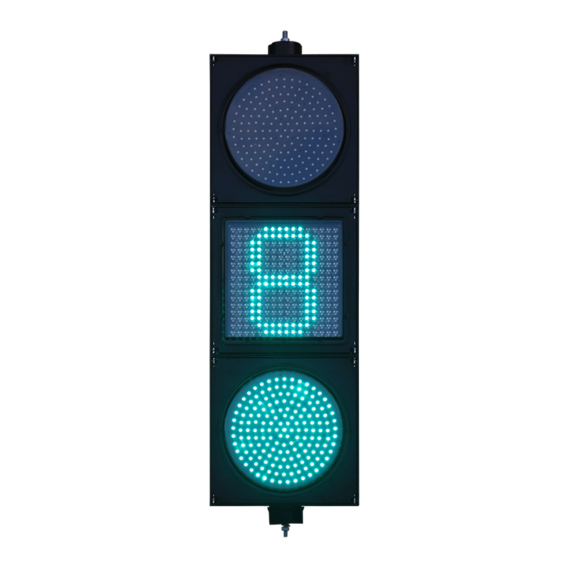 ไฟจราจรทรงกลมสีแดง/เหลือง/เขียวกำลังต่ำพร้อมระบบนับเวลาถอยหลังแบบดอทเมทริกซ์